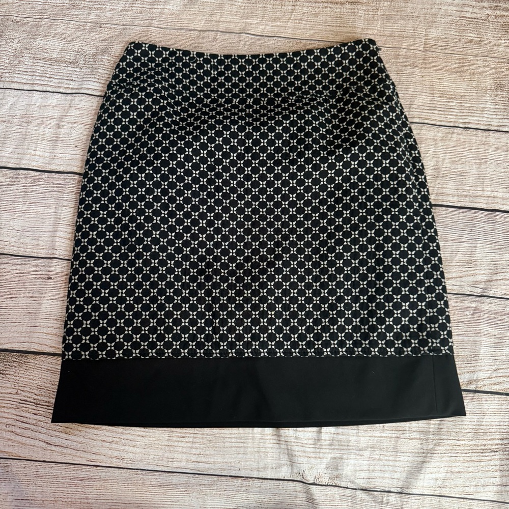 Ann Taylor Womens Seasonless Pencil Skirt 6 Black Geometric Cotton Lined